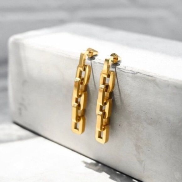 Eddie Borgo Old Money Supra Link 12K Gold Plated Vermeil Chunky Earrings - Picture 1 of 5